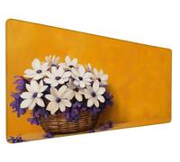 Tapis de Souris Gaming Fleur Tapis de Souris XXL 47.2x15.7x0.12 Inch Blanc Gaming Mousepad Extended Tapis de Bureau avec Imperméable Antidérapante et Bords Cousus pour PC, Ordinateur, Maison,Model 389