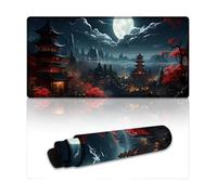 Tapis de souris gaming géant « Pleine Lune Japonaise » (30,5 x 61 cm) - Bords cousus résistants - Tapis de bureau XXL pour clavier et souris - Base en caoutchouc antidérapante et résistante à l'eau