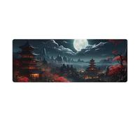 Tapis de souris gaming géant « Pleine Lune Japonaise » (30,5 x 80 cm) - Bords cousus résistants - Tapis de bureau XXL pour clavier et souris - Base en caoutchouc antidérapante et résistante à l'eau