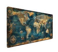 Tapis de Souris Gaming Global 900 x 400 x 3mm - sous-Main Bureau Gamer Extra Large en Tissu, Base Antidérapante - Carte du Monde - pour Tous Types de Souris et Claviers Carte du Monde Bleu 1-7