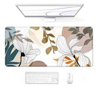 Tapis de souris gaming grand format 89 x 38 cm, tissu micro-tissé, base en caoutchouc antidérapante, motifs floraux aux tons naturels -