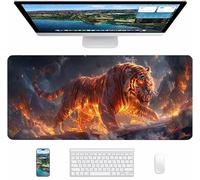 Tapis de Souris Gaming Gris, Tapis de Souris XXL 700x300x3mm, Tapis de Bureau avec Bords Cousus, Mouse Pad Améliorer Précision et Vitesse, Accessoire Bureau et Gaming Accessoire Cadeau, Tigre 2-7268