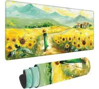 Tapis de Souris Gaming Jaune, Grand Tapis de Souris XXL 900x300x3 mm, Tournesol Mouse Pad pour Clavier et Bureau, avec Bords Surpiqués et Dos Antidérapant Mousepad for Gamer Bureau Decor, Cadeau 8-5