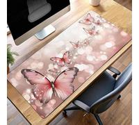 Tapis de Souris Gaming Papillon, Tapis de Souris XXL 600x300x3mm, Étendue Base Anti-Dérapage Mat, Imperméable Surface, Bords Cousus, Lavable Mouse Pad Rose pour Bureau Ordinateur PjY870 N-K