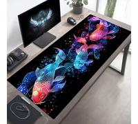 Tapis de Souris Gaming Poisson, Tapis de Souris XXL 100 x 40 cm, Étendue Base Anti-Dérapage, Imperméable Surface, Bords Cousus, Lavable Mouse Pad Noir pour Maison Jeux PjY9436 H-P