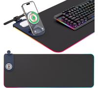 Tapis De Souris Gaming Rgb (800 * 300 * 4Mm), Avec Charge Sans Fil Rapide Qi 15W, 14 Effets D'Éclairage Led, Étanche, Antidérapant, Résistant À L'Usure, Pour Gamer, Bureaux, Pc, Bureau
