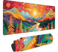 Tapis de Souris Gaming Rouge, Grand Tapis de Souris XXL 600x300x3 mm, Montagne Mouse Pad pour Clavier et Bureau, avec Bords Surpiqués et Dos Antidérapant Mousepad for Gamer Bureau Decor, Cadeau 8-5