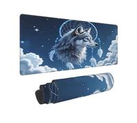 Tapis de souris gaming Wolf Spirit XXL 80 x 30,5 cm, grand tapis de bureau pour clavier et souris, base en caoutchouc antidérapante, bords cousus imperméables, idéal pour ordinateur, bureau et jeux.