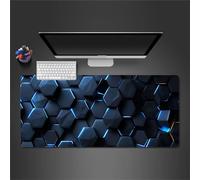 Tapis de Souris Gaming XXL 1000x500x3mm Mouse Pad,Grand Tapis Bureau,Base antidérapante,Haute précision et Vitesse pour Gamer, Ordinateur, PC - Géométrique Noir Bleu