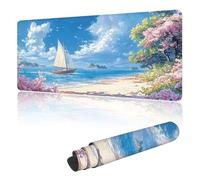 Tapis de Souris Gaming XXL 1600 x 800 mm, Tapis de Souris à Motif Bleu Plage,avec Bords Cousus, Base Antidérapante en Caoutchouc, Surface Imperméable, Grand sous Main pour PC Portable & Maison G-g148