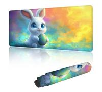 Tapis de Souris Gaming XXL 500 x 250 mm, Tapis de Souris à Motif Blanc Lapin,avec Bords Cousus, Base Antidérapante en Caoutchouc, Surface Imperméable, Grand sous Main pour PC Portable & Maison G-g54