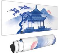 Tapis de Souris Gaming XXL 600x400x3mm Grand Tapis de Souris sous-Main de Bureau Surface Spéciale Améliore la Précision et la Vitesse pour PC Gamer Ordinateur - Paysage Bleu Blanc