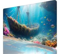 Tapis de Souris Gaming XXL,700x400x3mm Tapis de Souris Bleu,Grand Tapis de Bureau sous Main avec Surface Spéciale Améliore la Vitesse et la Précision,Imperméable Mouse Pad Naufrage pour Bureau XF-747