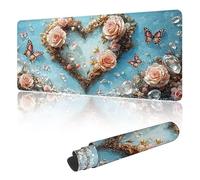 Tapis de Souris Gaming XXL 800 x 400 mm, Tapis de Souris à Motif Rose Rose,avec Bords Cousus, Base Antidérapante en Caoutchouc, Surface Imperméable, Grand sous Main pour PC Portable & Maison G-g74