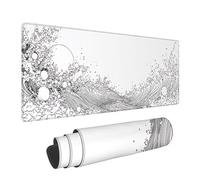 Tapis de Souris Gaming XXL 800x400x3mm, Flots Grand Tapis de Clavier Bureau Antidérapant avec Bords Cousus, Blanc Grand Mouse Pad Gaming pour Bureau et Maison, améliore la Vitesse LJ-2177