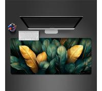 Tapis de Souris Gaming XXL 900x400x2mm Mouse Pad,Grand Tapis Bureau,Base antidérapante,Haute précision et Vitesse pour Gamer, Ordinateur, PC - Feuille d'or Verte