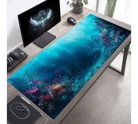 Tapis de Souris Gaming XXL Grand Mousepad 100 x 50cm Grand Tapis de Bureau sous Main avec Base en Caoutchouc antidérapante pour Gamer, Améliore la précision et la Vitesse Vie Marine Bleu PjY7532 C-Y