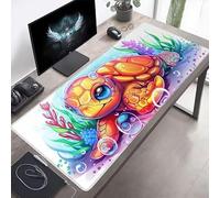 Tapis de Souris Gaming XXL Grand Mousepad 100 x 50cm Grand Tapis de Bureau sous Main avec Base en Caoutchouc antidérapante pour Gamer, Améliore la précision Tortue De Mer Jaune PjY805 R-3