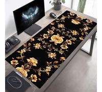 Tapis de Souris Gaming XXL Grand Mousepad 1000x500x3mm Grand Tapis de Bureau sous Main avec Base en Caoutchouc antidérapante pour Gamer, Améliore la précision et la Vitesse Fleurs Jaune PjY7441 T-D