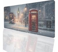 Tapis de Souris Gaming XXL Grand Mousepad 1200x600x3mm, Tapis de Bureau sous Main avec Base Caoutchouc antidérapante pour PC Gamer, Améliore la précision et la Vitesse Londres ScèNe de Neige LMDT7332