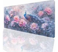 Tapis de Souris Gaming XXL Grand Mousepad 800x300x3mm, Grand Tapis de Bureau sous Main avec Base en Caoutchouc antidérapante pour PC Gamer, Améliore la précision et la Vitesse Paon PjY6427 D-9