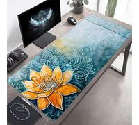Tapis de Souris Gaming XXL Grand Mousepad 800x400x3mm Grand Tapis de Bureau sous Main avec Base en Caoutchouc antidérapante pour Gamer, Améliore la précision et la Vitesse Lotus Jaune PjY8428 M-5