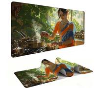 Tapis de Souris Gaming XXL Mouse Pad 1000 x 500 mm, Grand Tapis Souris avec Base en Caoutchouc Antidérapante, Accessoire Bureau, pour Gamer, Personnel de Bureau (Cuisine Indienne Femme) a-133