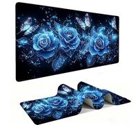 Tapis de Souris Gaming XXL Mouse Pad 500 x 250 mm, Grand Tapis Souris avec Base en Caoutchouc Antidérapante, Accessoire Bureau, pour Gamer, Personnel de Bureau (Le Papillon Rose Bleue) a-713