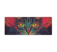 Tapis de souris géant en forme de tête de chat avec base en caoutchouc antidérapant étendue avec bords cousus, grand tapis de souris pour ordinateur de jeu, ordinateur de bureau, 11,8 x 31,5 cm