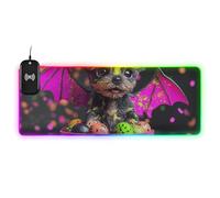 Tapis de souris géant géant pour Halloween chiot avec ailes de chauve-souris 3D Rendu filaire Charge lumineuse Bureau fin 89,9 x 40,9 cm