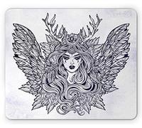 Tapis De Souris Géométrie Portrait De Femme Démoniaque Ange Ailé À Plumes Dame Magique Et Bois De Cerf Tapis De Souris D'Ordinateur Doux Tapis De Souris Antidérapant, pour Maison, 25x30cm