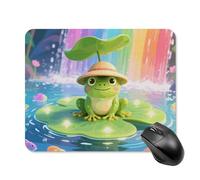 Tapis de souris grenouille sur un lys géant - Joli tapis de souris carré en cuir avec base en caoutchouc antidérapant - Tapis de souris étanche pour ordinateur portable - Souris sans fil - Clavier à