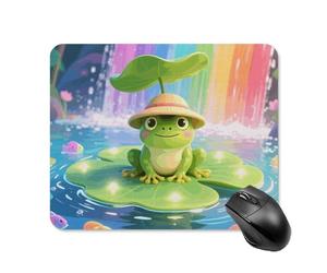 Tapis de souris grenouille sur un lys géant - Joli tapis de souris carré en cuir avec base en caoutchouc antidérapant - Tapis de souris étanche pour ordinateur portable - Souris sans fil - Clavier à