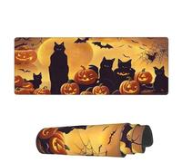 Tapis De Souris Halloween Lune Chats Noirs Chauves-Souris avec Bord Cousu Glissement Facile Tapis De Souris D'Ordinateur, pour Maison, Jeux, Ordinateur Portable, 80x30cm
