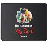 Tapis De Souris He Restores My Soul Psalm 23 Religious Tapis De Bureau Parfait sous-Main Doux Mousepad pour Claviers Table Travail 25X30CM