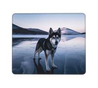Tapis de souris Husky Dog on a Frozen Lake avec coutures anti-effilochage, imperméable, base en caoutchouc antidérapant, pour ordinateur portable, bureau, accessoires de bureau, 21,1 x 26,2 cm