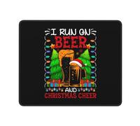 Tapis De Souris I Run on Beer and Christmas Cheer Merry Christmas Mousepad Anti-Dérapant Tapis De Bureau Comfortable sous-Main pour Claviers Voyage Travail 25X30CM