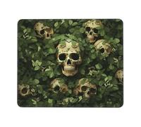 Tapis de souris imperméable avec base en caoutchouc antidérapant - Motif tête de mort et feuilles - Lavable - Pour ordinateur portable, bureau, maison - 17,8 x 21,8 cm