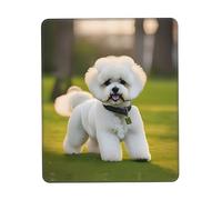 Tapis de souris imprimé bichon chien frisé sur l'herbe, tapis de souris pour ordinateur portable, 25,4 x 30,5 cm, bureau 20 x 24,1 cm