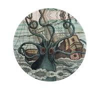Tapis de souris imprimé monstre marin Kraken Octopus - 20,1 cm - Tapis de souris rond avec bords cousus - Base en caoutchouc antidérapant