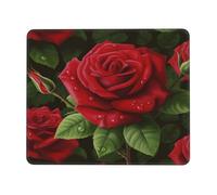 Tapis de souris imprimé (rose rouge) 21,1 x 26,2 cm, imperméable et antidérapant, base en caoutchouc pour ordinateur portable, tapis de bureau pour décoration de bureau à domicile
