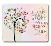 Tapis de souris inspirant avec verset de la Bible chrétienne Proberbs Citations She Opens Her Mouth with Wisdom and The Teaching of Kindness is on Her Tongue Tapis de souris 30 x 24,9 cm