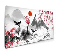 Tapis de souris japonais 90 x 40 cm XXL Art aquarelle fleurs de cerisier oiseaux rose tapis de souris pour bureau complet Base en caoutchouc antidérapant avec bords cousus pour bureau de jeu