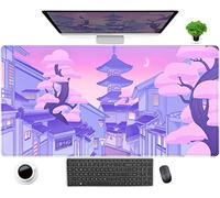 Tapis de souris japonais avec bords cousus - Violet pastel - Motif dessin animé - 80 x 40 cm - Pour ordinateur portable et clavier