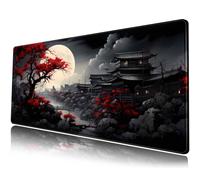Tapis de souris japonais Riverside Full Moon, grand format, noir et rouge, pour jeu, clavier XXL, 80 x 30 cm, pour ordinateur portable, d coratio