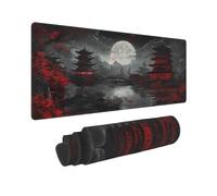 Tapis de souris japonais XXL 80 x 30 cm, noir et rouge, grand tapis de souris de jeu étendu, base en caoutchouc antidérapant, bords cousus pour la maison et le bureau