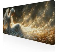 Tapis de Souris Jaune Tapis de Souris Gamer 700x300x3mm Grand sous Main Bureau Ange Modèle, Base Antidérapante en Caoutchouc Mousepad, Imperméable Durable Mouse Pad pour PC Gamer & Deco Bureau D1-688