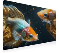 Tapis de Souris Jaune Tapis de Souris Gamer 700x300x3mm Grand sous Main Bureau Poisson Rouge Modèle, Base Antidérapante en Caoutchouc Mousepad, Imperméable Durable Mouse Pad pour Deco Bureau D1-248