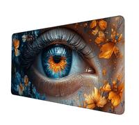 Tapis de Souris Jaune Tapis Souris XXL 700 x 300mm, Imperméable Mousepad œIl Motif 3MM Bords Cousus Conception Accessoire Bureau Base en Caoutchouc Antidérapant Surface pour Gamer, Bureau -hjw2506YB