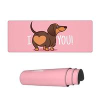 Tapis De Souris Je t'aime Chien Teckel Base en Caoutchouc Antidérapante Lavable Tapis De Souris Carré, pour Ordinateur Portable, Ordinateur, Maison, 80x30cm